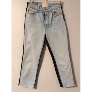 Revice Denim Two Tone High Waisted Straight Leg Jeans Light Blue Black Size‎ 28